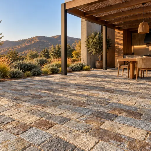 Recreación: terraza con adoquín cotón